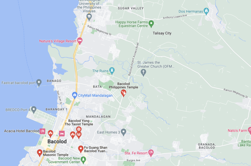 A map of the Bacolod, Philippines, area with the temple site.