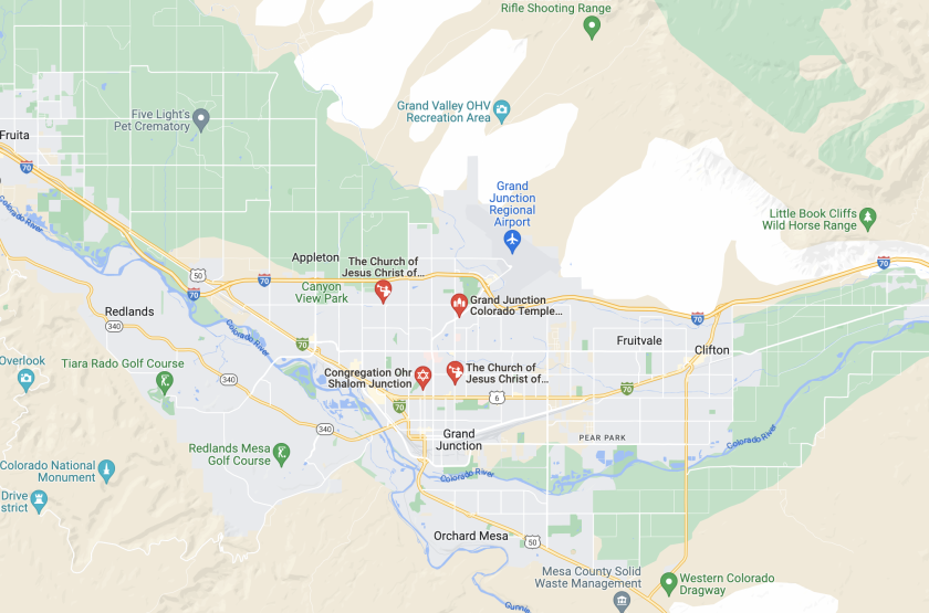 A map of where the Grand Junction Colorado Temple will be located.