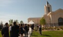 A line of people walking into the Fort Collins Colorado Temple.