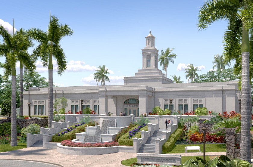 A rendering of the renovated Kona Hawaii Temple.